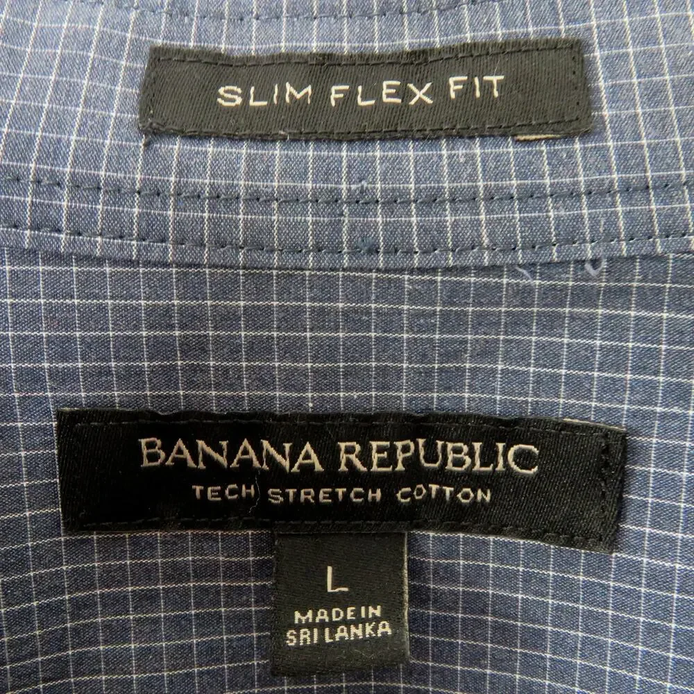 Banana Republic Slim Fit Tech Stretch Shirt Blue Checkered  Button Down Large